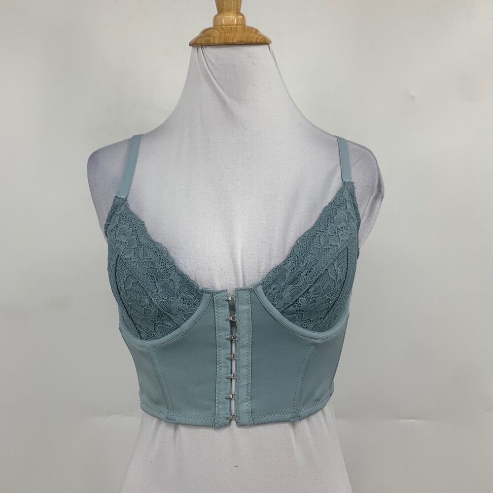 Garage Bustier Womens PS Small Petite Seafoam Luna Combo Lace Bra Clasp Cropped - Picture 2 of 11